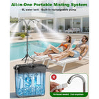 Portable Misting System With Stand, Water Cooling Misters Set For Outside Patio - 9L Bucket Built-In 10000Mah Battery & Pcs Pump & Timer For Outdoor, Canopy, Sport, Golf, Beach, Greenhouse, Camp