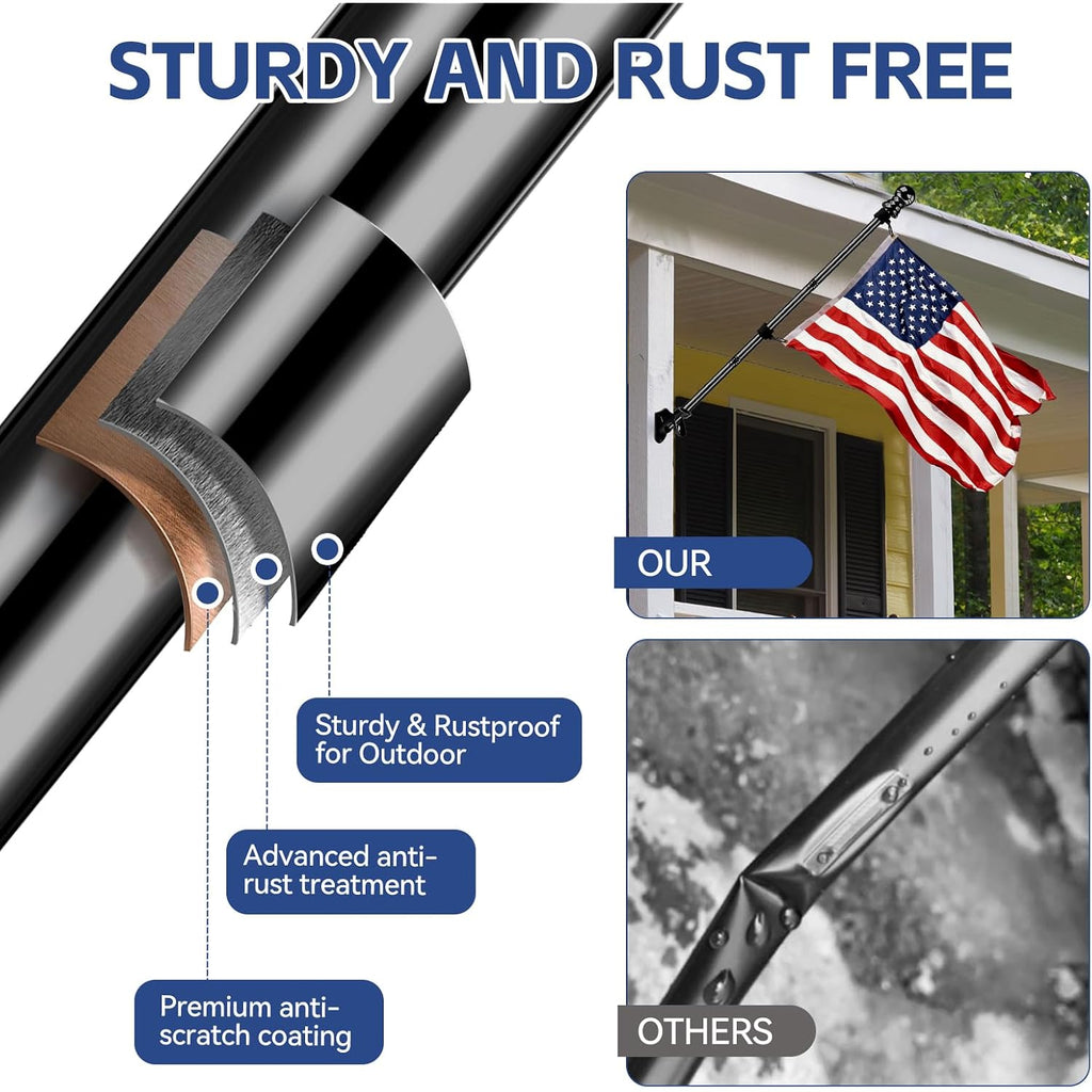 American Flag With Pole For House Outside, Including 5Ft Heavy Duty Flag Aluminum Poles Kit And 100% Polyester 3X5 Ft Us Flag, No Tangle Spinning Pole And Multi-Position Flag Pole Bracket