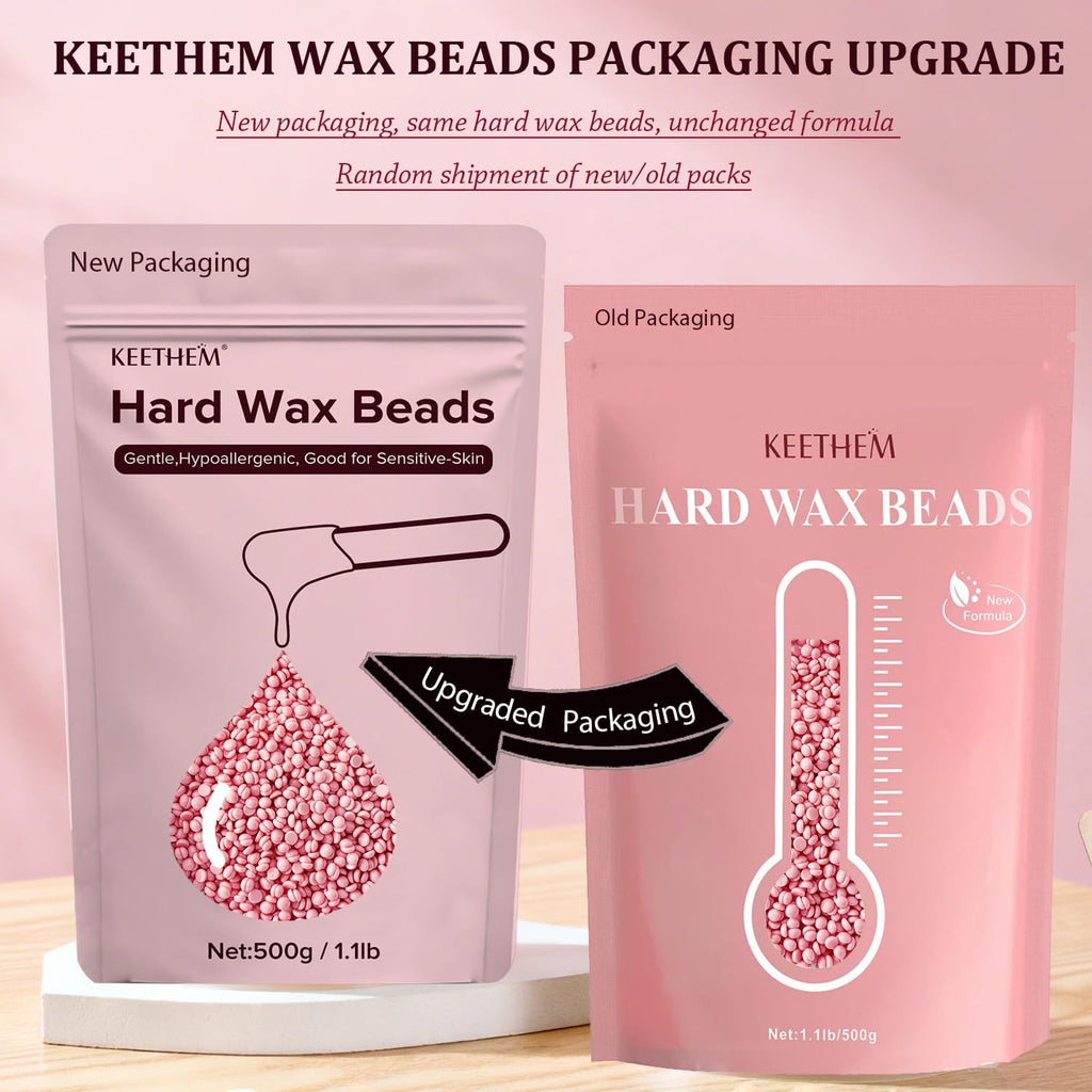 Hard Wax Hair Removal Beads - Painless Waxing for Sensitive Skin, Full Body Wax Beans with 20 Sticks for Women Men Bikini Brazilian, Armpit, Home Use (Rose, 1.1lb/17.6oz)