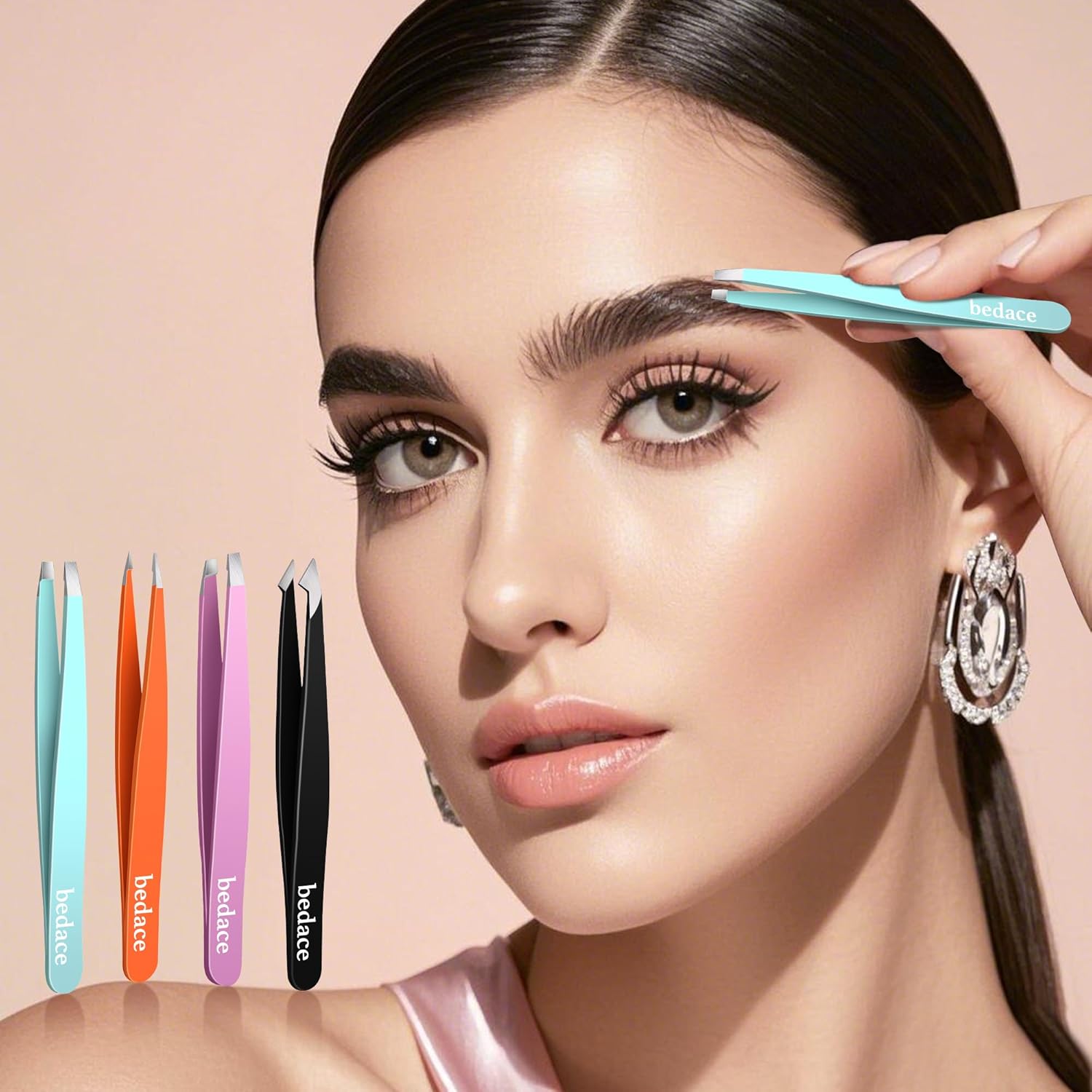 BEDACE Tweezers for Women and Men Facial Hair,Thickened 430 Stainless Steel High Precision and Comfort Slant point Flat Hook tweezer for Eyebrows Ingrown Hair
