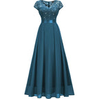 Miusol Women'S Elegant V-Neck Cap Sleeve Sequined Floral Lace Formal Party Maxi Dress