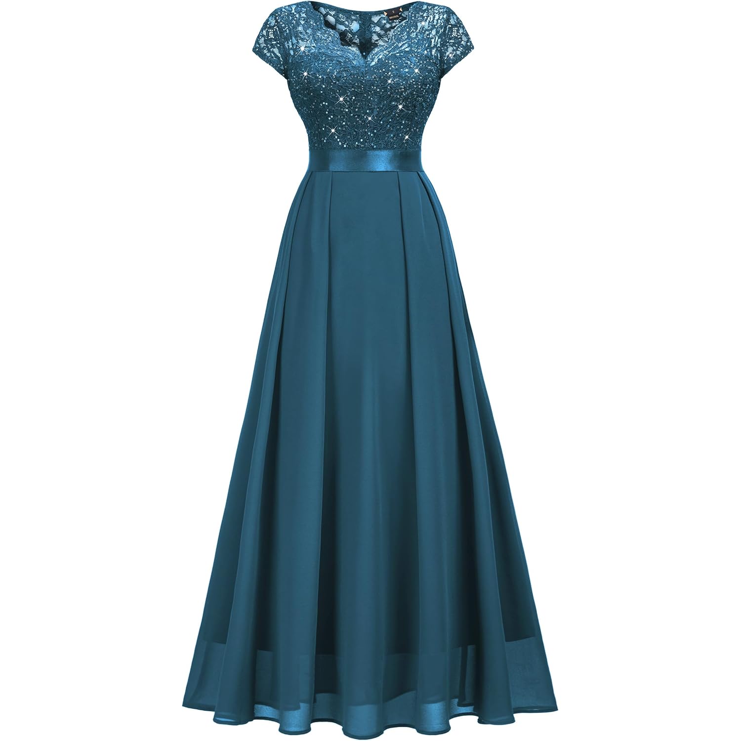 Miusol Women'S Elegant V-Neck Cap Sleeve Sequined Floral Lace Formal Party Maxi Dress