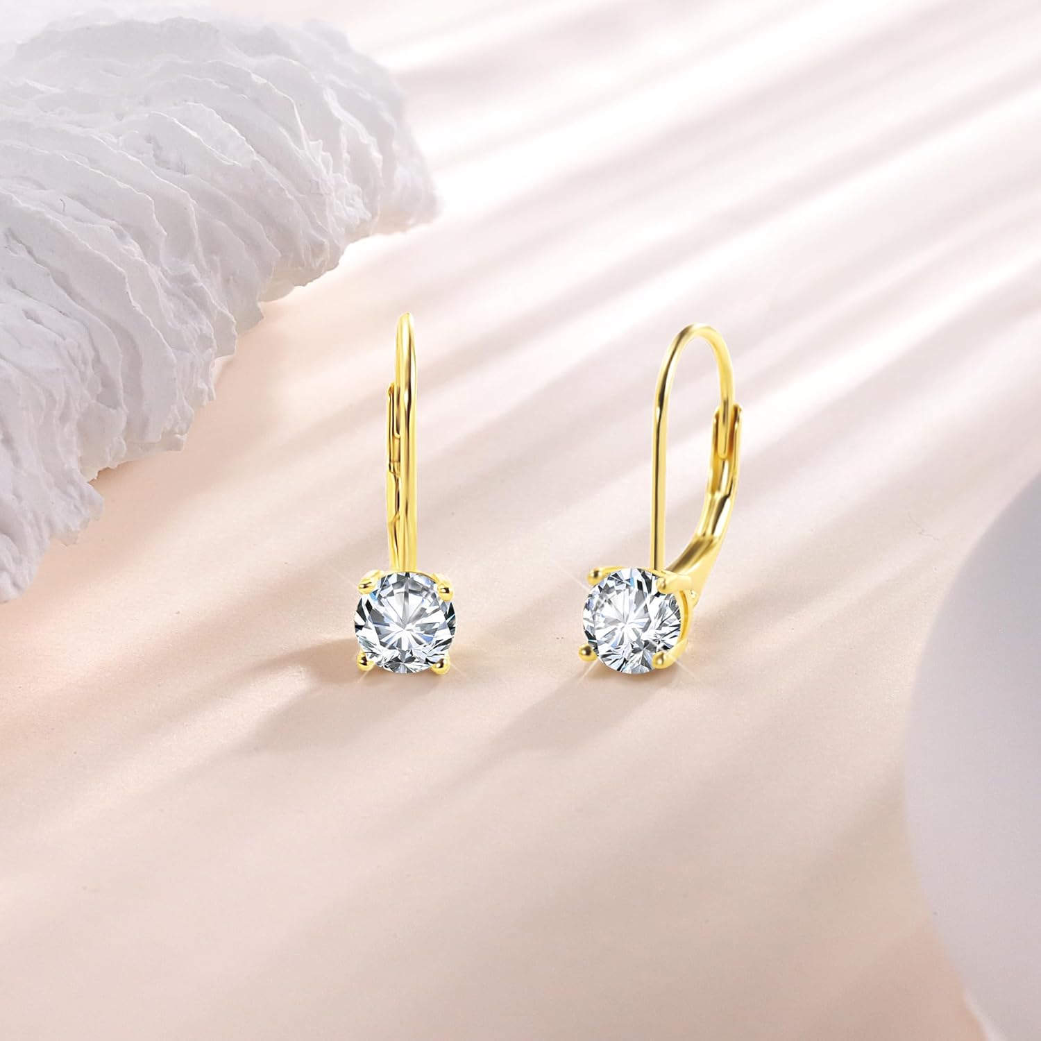Moissanite Earrings, White Gold Plated Soild Sterling Silver Dangle Earrings 1.0ct-2.0ct D Color Brilliant Round Cut Lab Created Moissanite French Leverback Drop Earring for Women