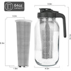 Cold Brew Coffee Maker,64 oz Mason Jar Pitcher with Stainless Steel Filter, Pour Spout Handle Lid, Heavy Duty Glass Airtight & Leak-Proof for Iced Coffee,Tea & Lemonade