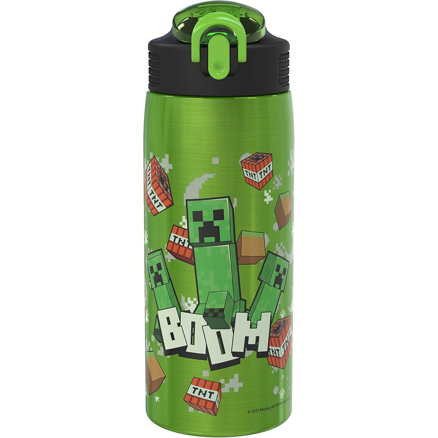 Zak Designs Minecraft Water Bottle For Travel And At Home, 19 Oz Vacuum Insulated Stainless Steel With Locking Spout Cover, Built-In Carrying Loop, Leak-Proof Design (Creeper)