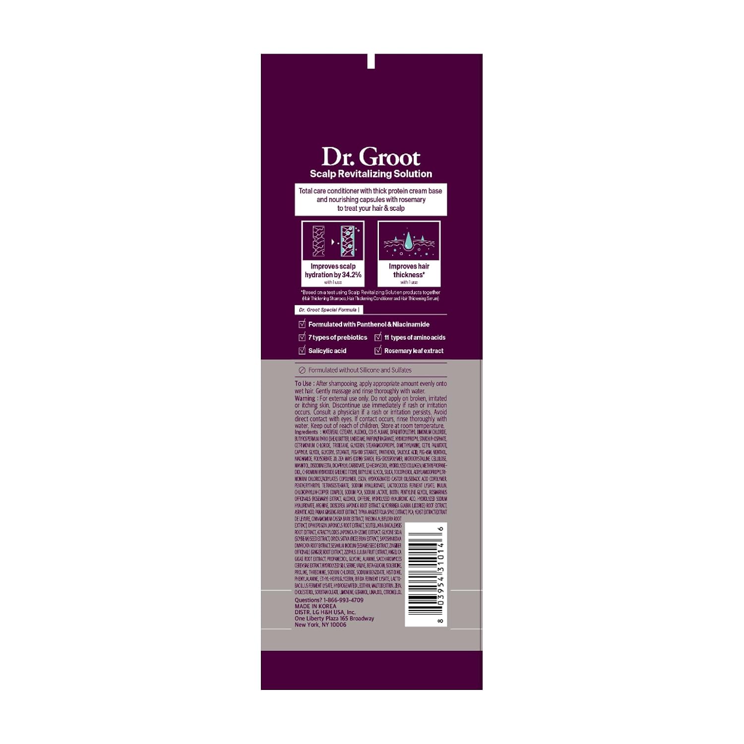 Dr. Groot Hair Thickening Conditioner For Hair Loss, Thinning Hair, Korean Hair Care, Biotin Scalp Treatment, Clinically Tested, Thicker Hair, Reduces Oil