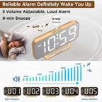Peakeep Slim Digital Mirror Aesthetic Alarm Clock For Bedrooms Desk Decor | Plug In Electric Big Led Modern Small Clock For Office Living Room, Battery Backup, 6 Dimmers (Gold)
