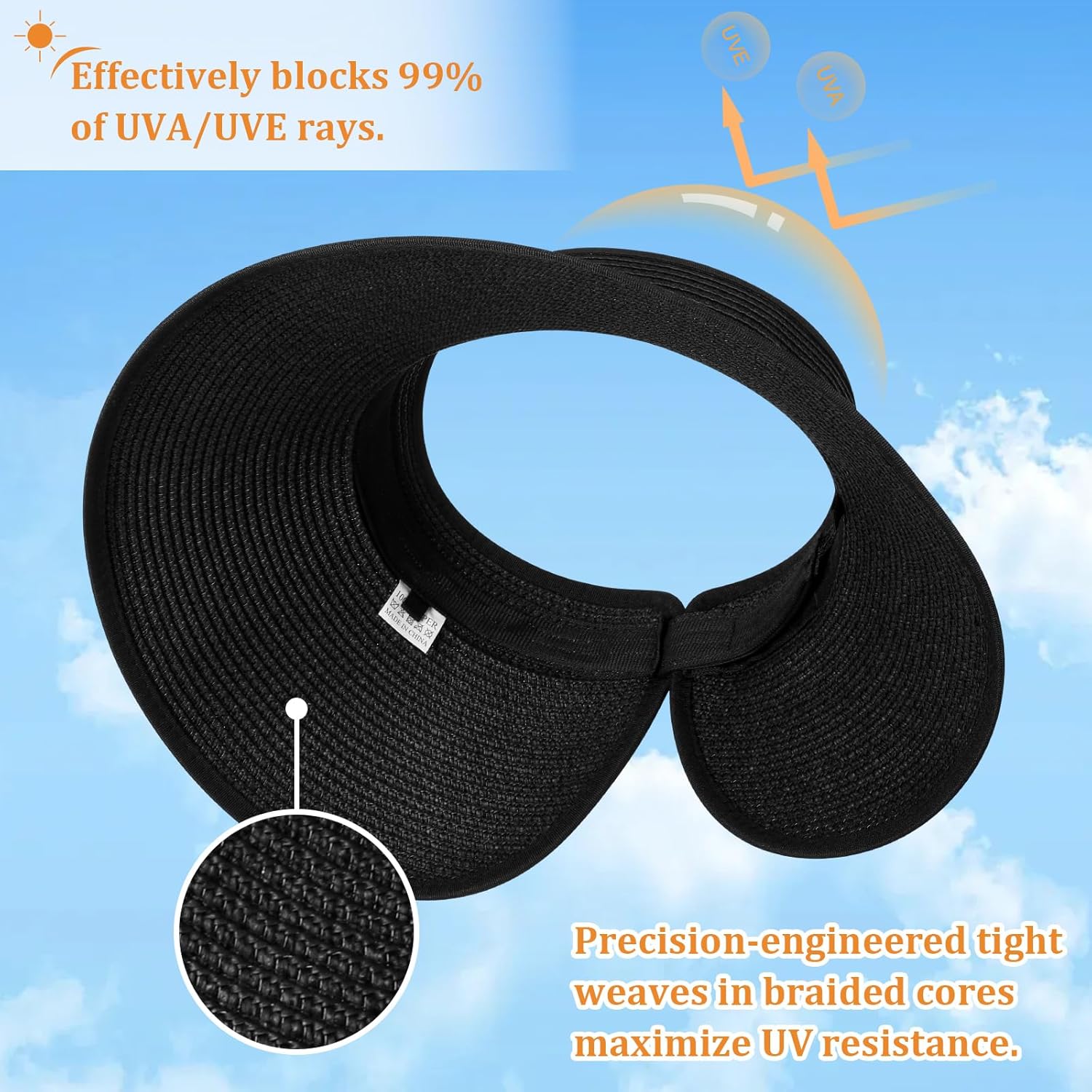 Sun Visor Hats for Women, Summer Packable Straw Beach Hat UV Protection 2025, Women's Ponytail Hat, Foldable Travel