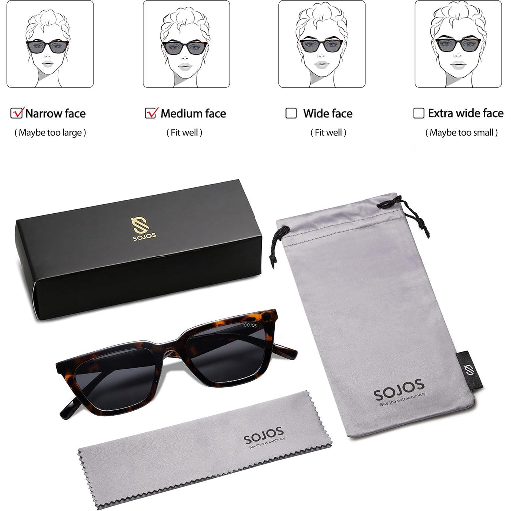 SOJOS Polarized Narrow Square Cateye Sunglasses for Women Retro Trendy Driving Glasses SJ2169 Tortoise/Grey