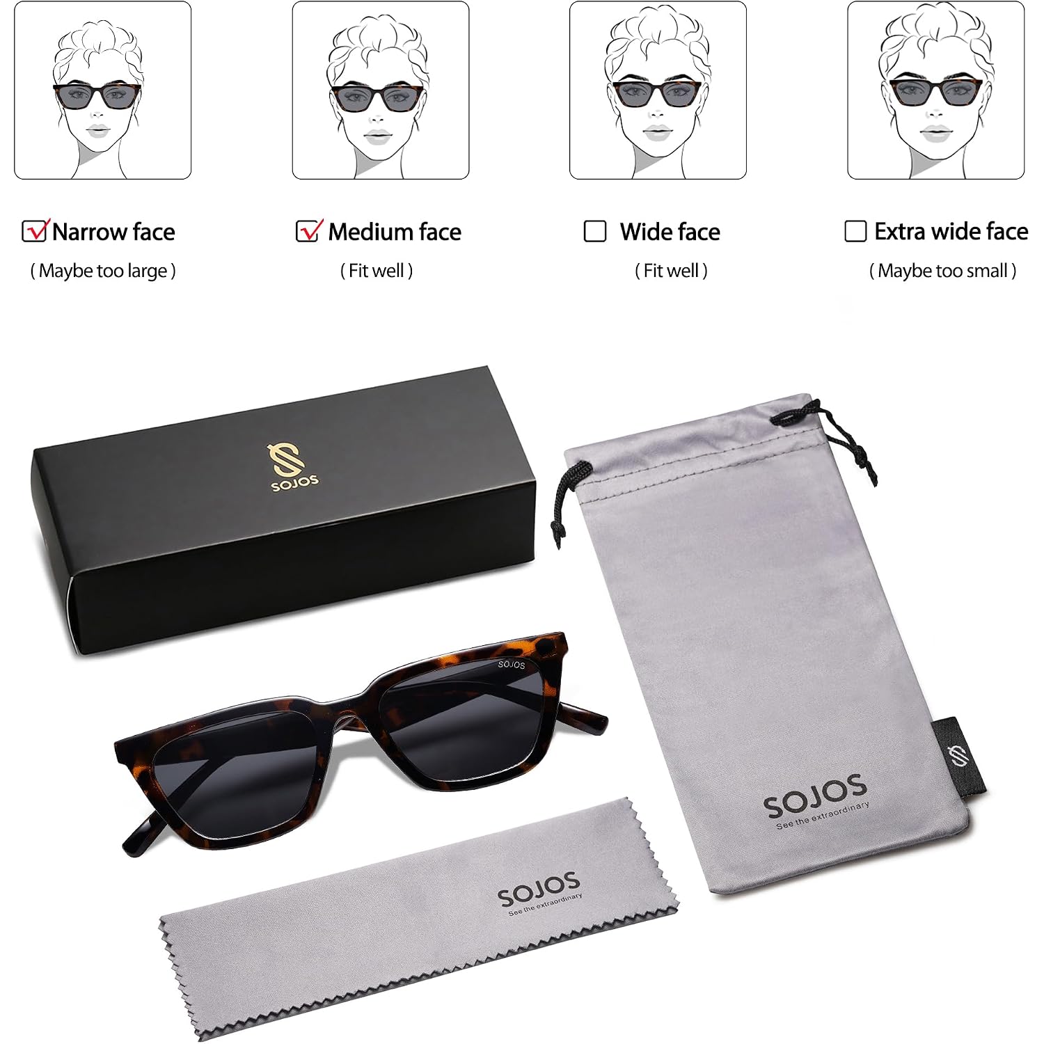 SOJOS Polarized Narrow Square Cateye Sunglasses for Women Retro Trendy Driving Glasses SJ2169 Tortoise/Grey