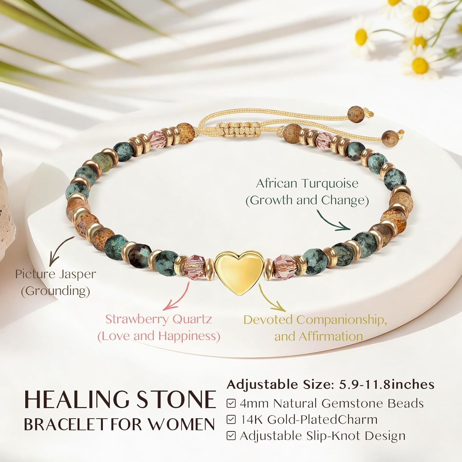 Inspirational Bracelets Gifts for Women: Healing Natural Stone Beads Bracelets - Birthday Mothers Day Gifts Thinking of you Get Well Soon Gift for Women Friends Sister Mom