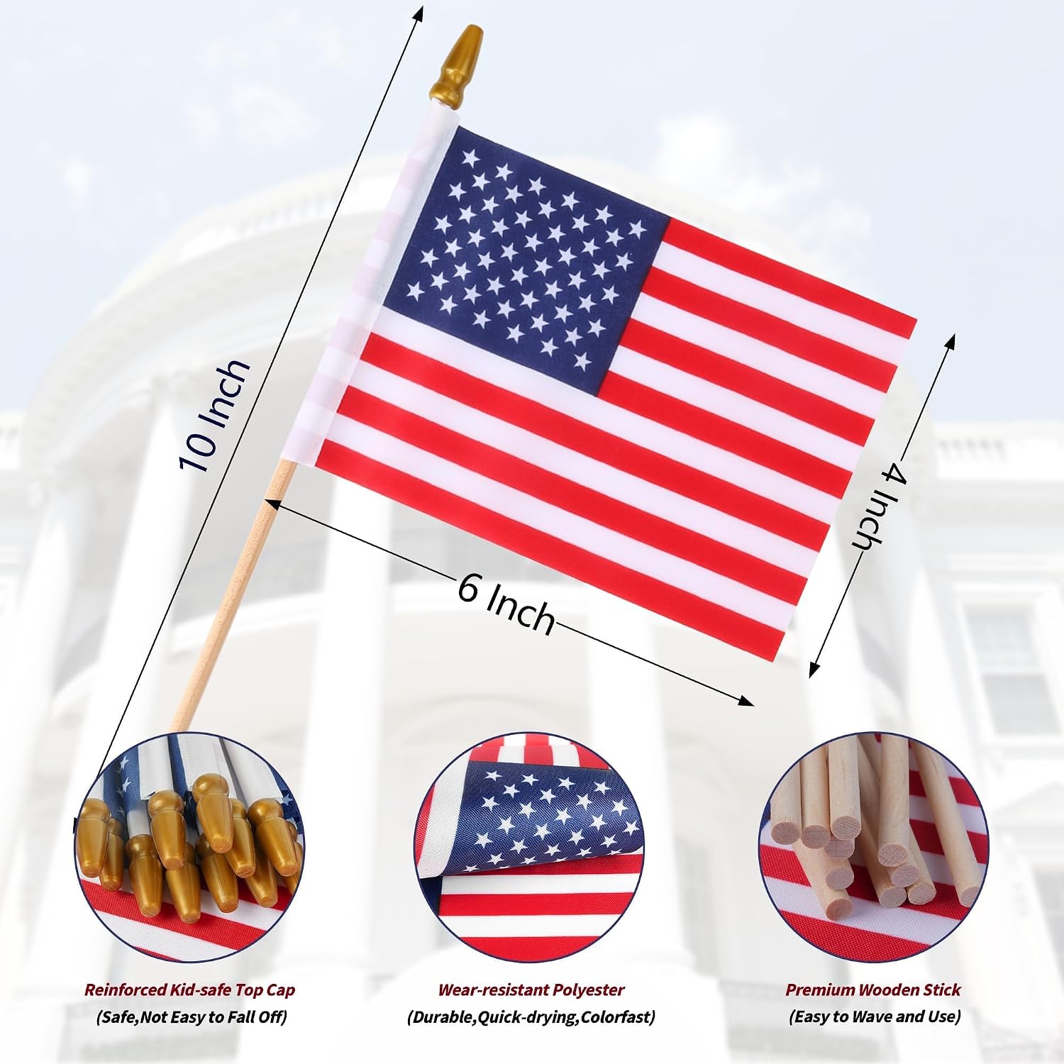 Hoosun 12 Pcs Small American Flags On Stick,4Th Of July Decorations Small Usa Flag On Stick,Mini 4''X6'' American Flags For Outside,Fourth Of July Flag For Yard Lawn,Patriotic Memorial Day Decorations