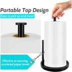Paper Towel Holder Countertop, Standing Paper Roll Holder with Anti Slip Weighted Base, Stainless Steel Freestanding Paper Towel Holder for Kitchen, Black