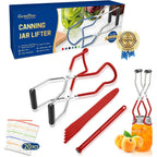 Canning Jar Lifter Tongs With Jar Lid Lifter Magnetic Lid Lifter,Canning Bubble Popper Bubble Remover And Canning Labels For Canning Supplies Starter Kit,4Pcs Canning Tools-Red