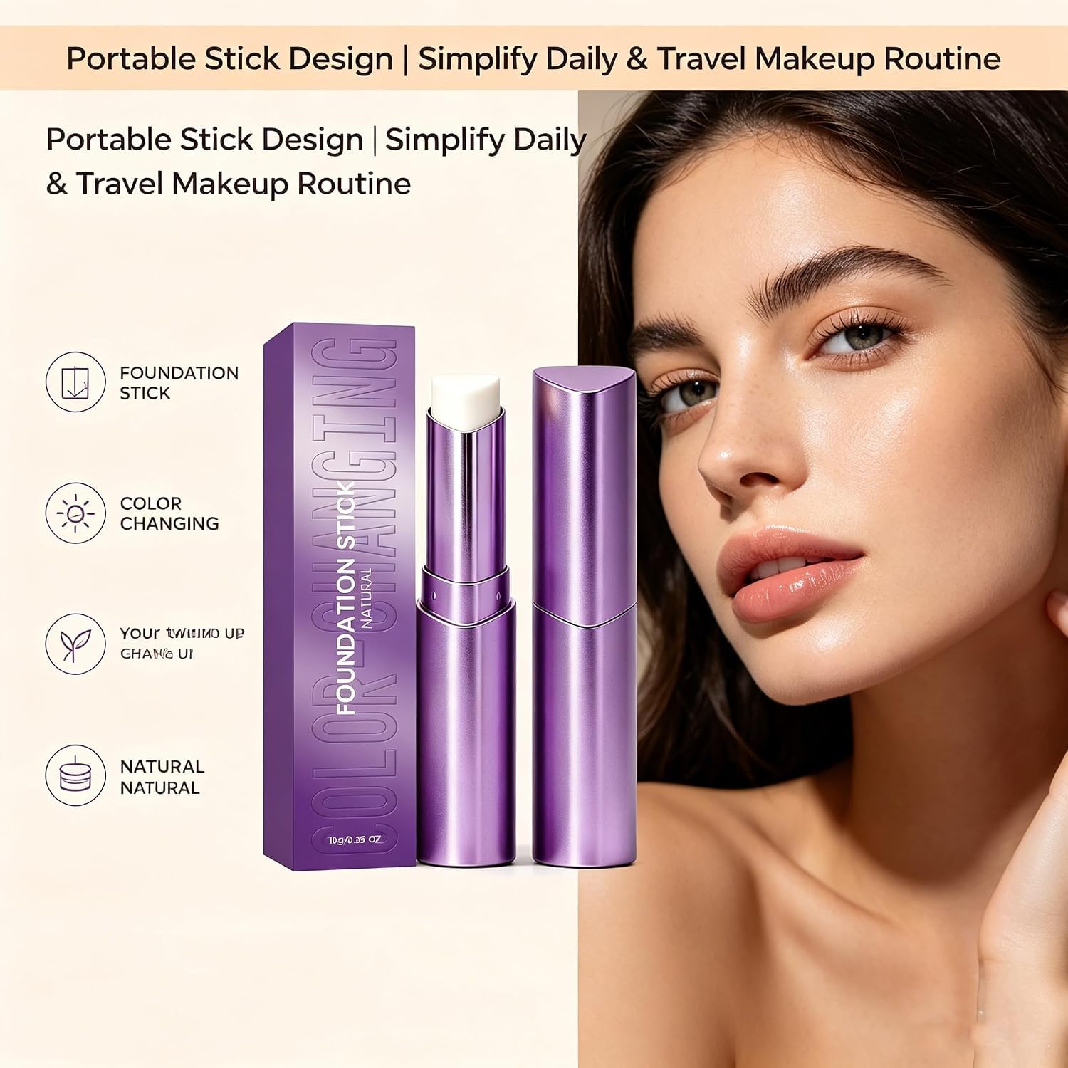Facelove Foundation Stick, 2-In-1 Color Changing Foundation Stick With Brush, Moisturizing Long-Lasting Makeup For All Skin Types，Deep Skin