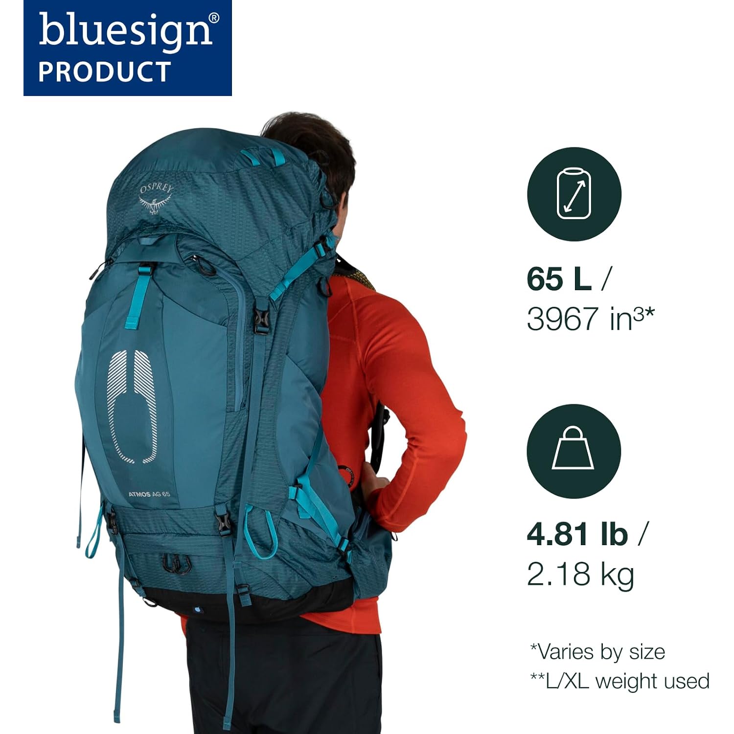 Osprey Atmos Ag 65L Men'S Backpacking Backpack, Black, L/Xl