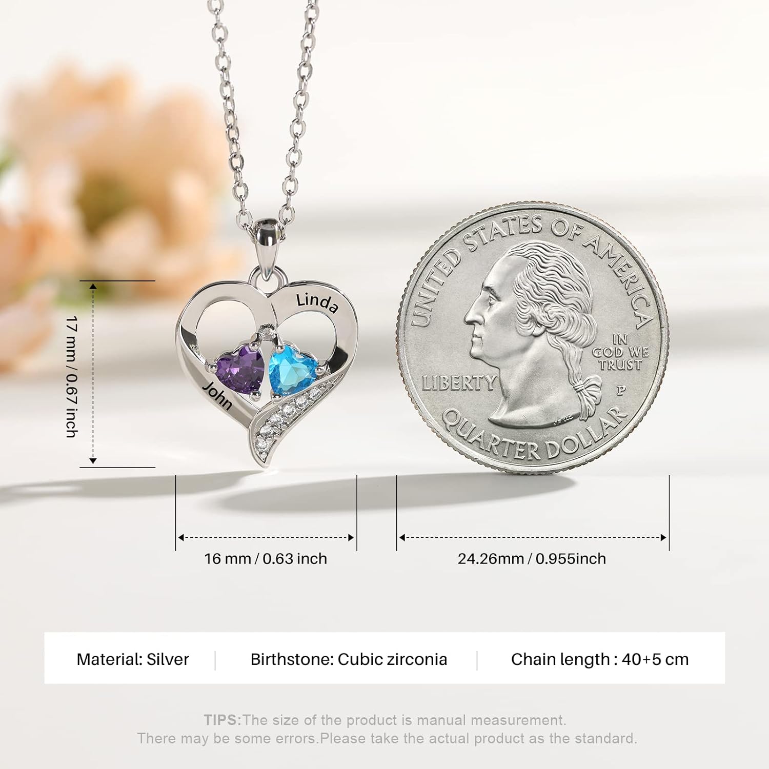 Lam Hub Fong Personalized Birthstone Necklace for Mom - Custom Name Necklace with Heart Pendant - Sterling Silver Family Jewelry Gifts for Women, Grandma, Daughter - Mothers Day Birthday Gifts