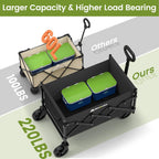 Folding Wagon Cart With Wheels, 220Lbs Utility Wagon Cart, Black | Collapsible Wagon With 360° All-Terrain Wheels & Adjustable Handle, Foldable Cart For Groceries Camping Sports Gardening