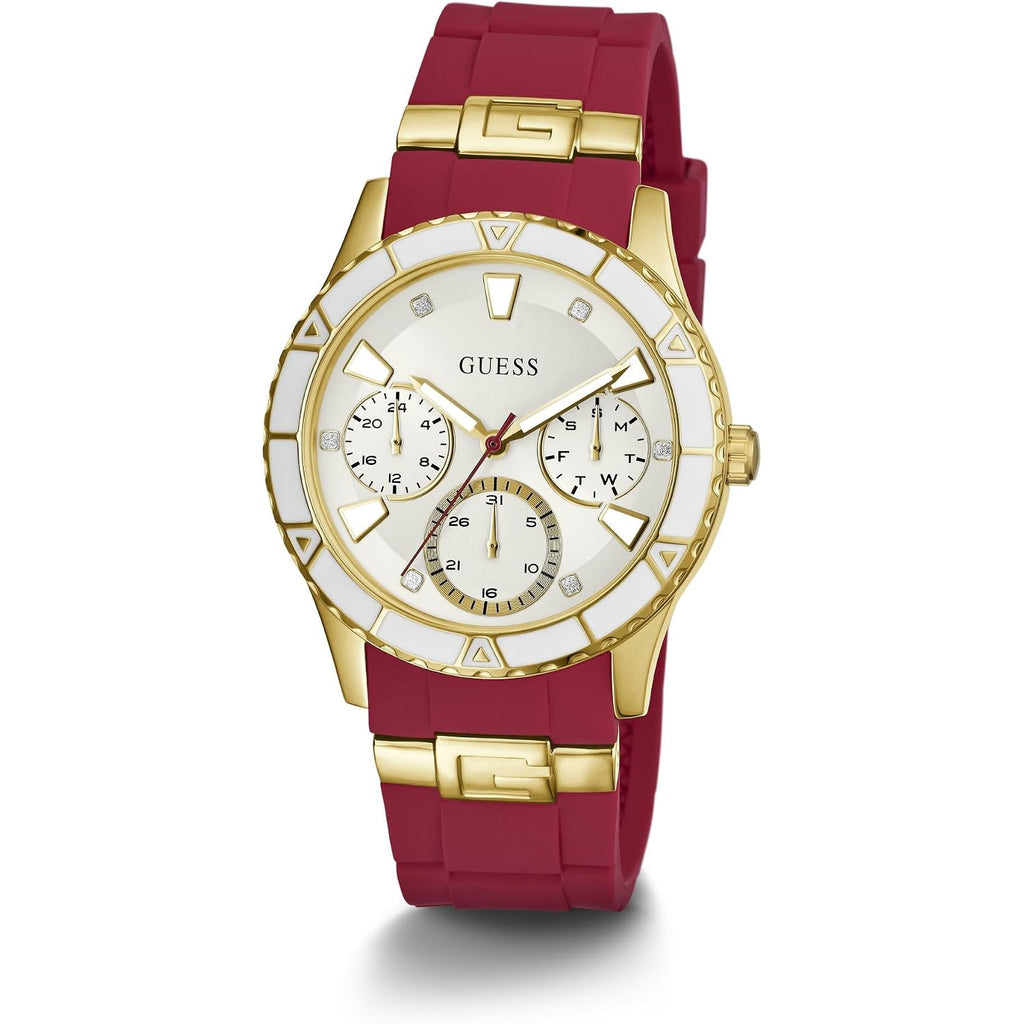 Guess Women'S Gold-Tone + Iconic Red Stain Resistant Silicone Watch