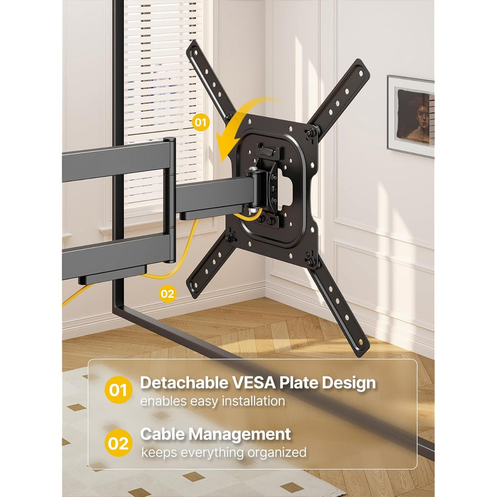 monTEK Full Motion TV Wall Mount for 23–65 Inch Flat & Curved TVs and Monitors, Swivel & Tilt Articulating Bracket, Max VESA 400x400mm, Holds up to 77 lbs, Perfect Center Design