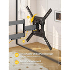 monTEK Full Motion TV Wall Mount for 23–65 Inch Flat & Curved TVs and Monitors, Swivel & Tilt Articulating Bracket, Max VESA 400x400mm, Holds up to 77 lbs, Perfect Center Design