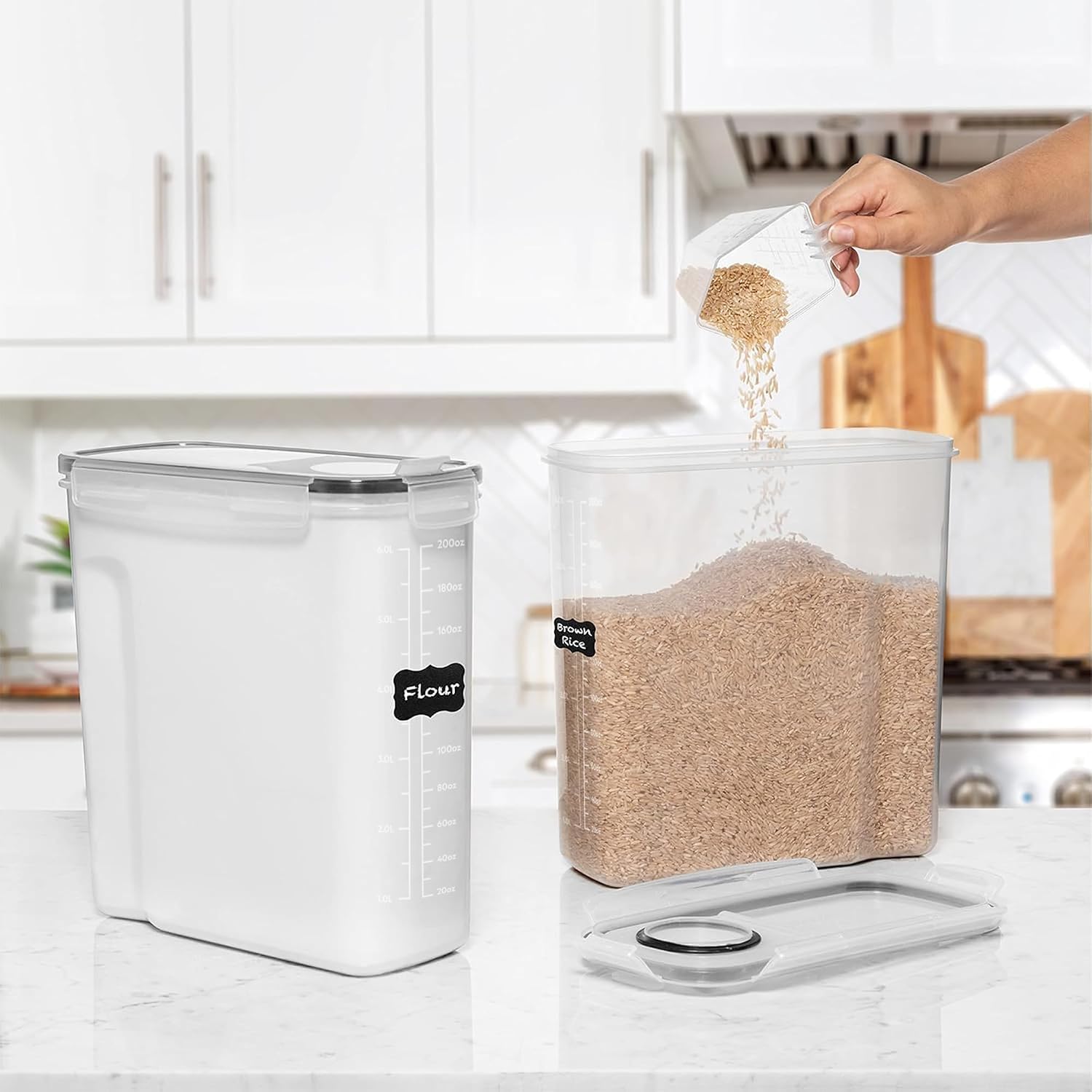 Shazo 2 Pack (6.3L / 213Oz) Extra Large Airtight Food Storage Cereal Containers For Bulk Food Storage Bpa-Free Plastic Container, Pantry Organization And Canister For Rice, Pasta, Sugar & Flour