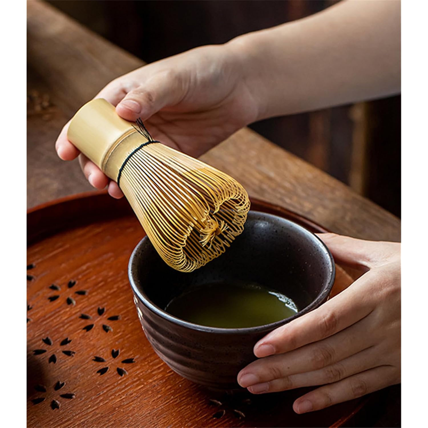 Matcha Whisk - Bamboo Whisk For Matcha Powder, Handcrafted Organic Traditional Japanese Chasen, 100-Prong Matcha Stirrer Wisk Mixer Brush For Authentic Tea Preparation