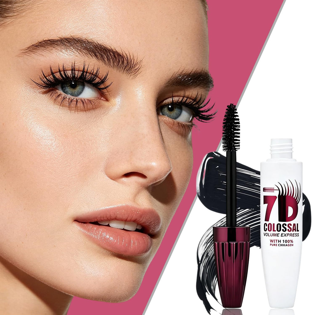 3Pcs 7D Waterproof Volume Mascara, Black Lengthening Thickening Fiber Lashes Mascara, Smudge-Proof Long Lasting Curling Volumizing Eye Makeup for Women Girl,Natural & Buildable Fuller Look