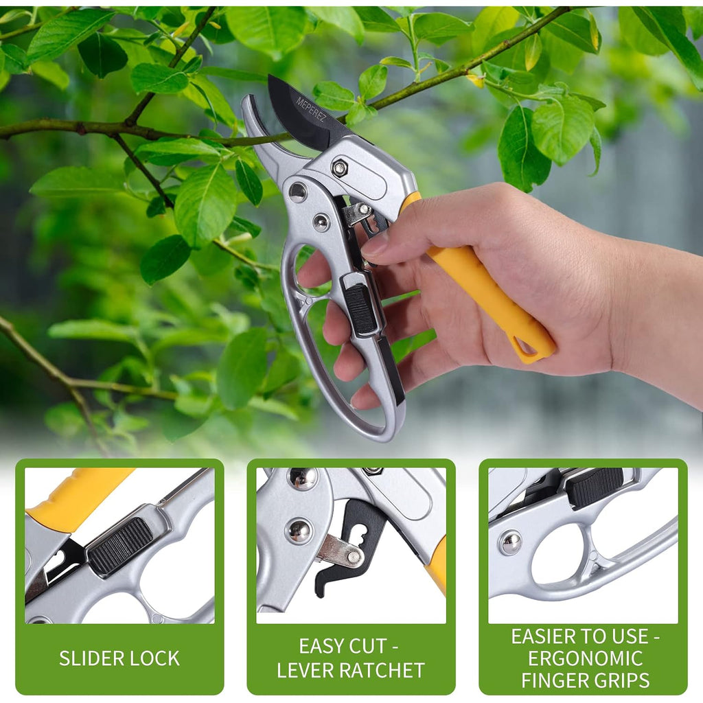 Premium Germany - Steel Pruning Shears, Work 3 Times Easier, Pruners Heady Duty, Sharp Garden Clippers Cuting Florist Flower, Hedge, Herb, Rose, Indoor Live Plants, Arthritis Weak Hand Snips