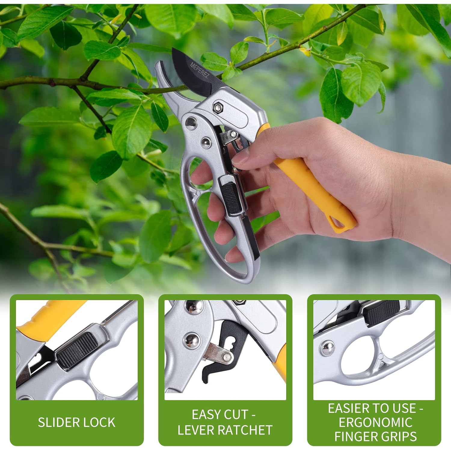 Premium Germany - Steel Pruning Shears, Work 3 Times Easier, Pruners Heady Duty, Sharp Garden Clippers Cuting Florist Flower, Hedge, Herb, Rose, Indoor Live Plants, Arthritis Weak Hand Snips