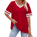 Womens T Shirts Loose Fit Short Sleeve Tees V Neck Color Block Summer Tops 2026 Fashion S-4XL