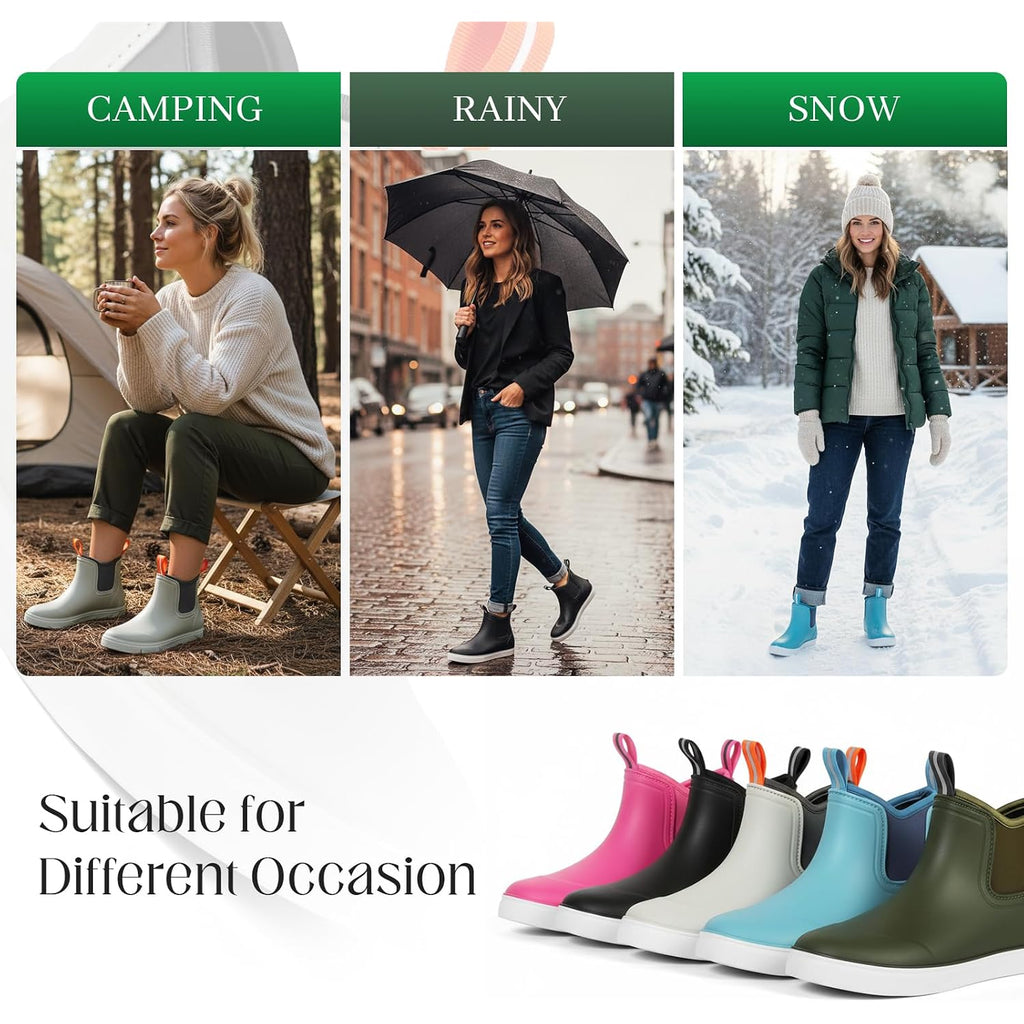 Women'S Deck Boots Waterproof Ankle Rain Boots Outdoor Fishing Garden Boots For Women Anti-Slip Lightweight Comfortable Work Shoes
