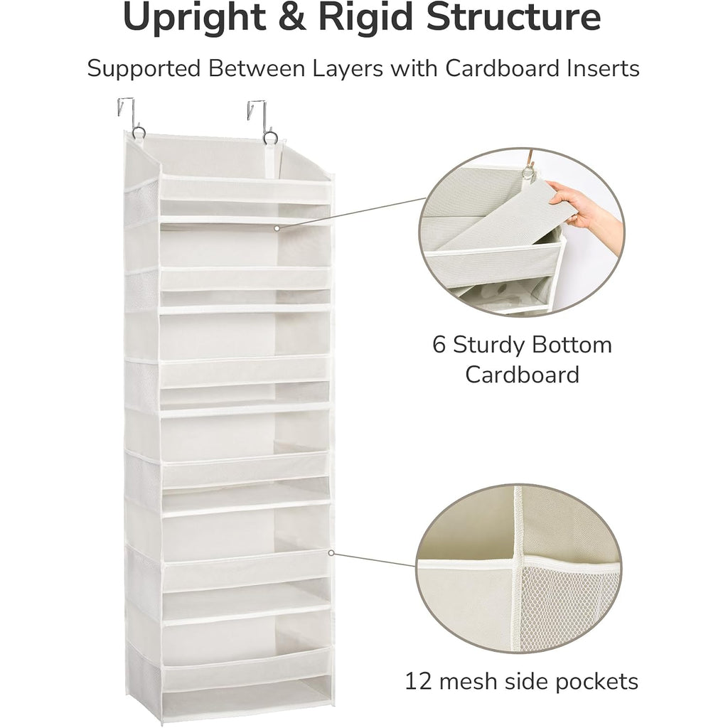 Ulg Over The Door Organizer With 6 Large Pockets 12 Side Pockets, 50Lbs Weight Capacity Door Hanging Organizer For Bedroom, Bathroom, Pantry, Nursery Storage, Beige