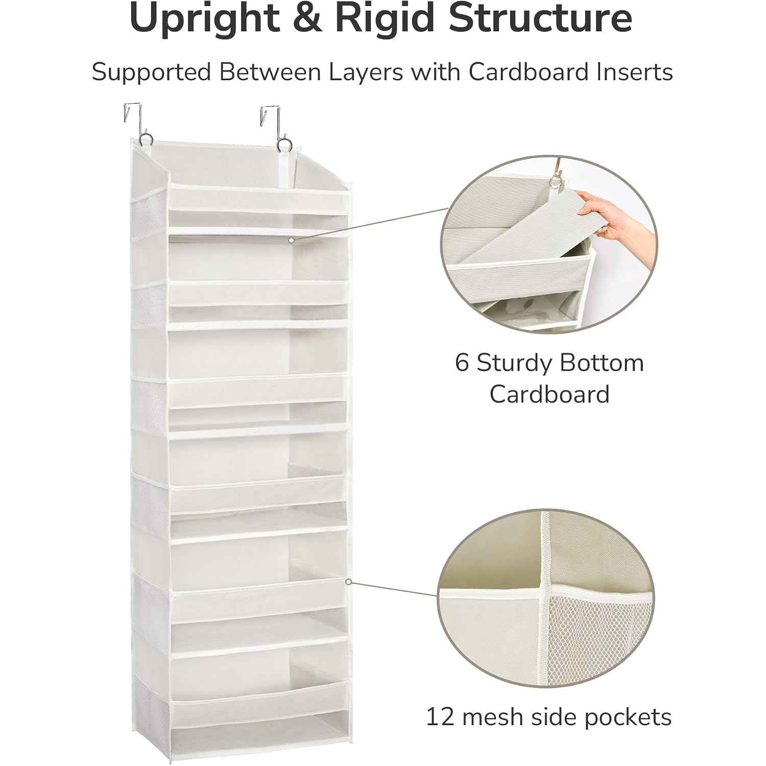 Ulg Over The Door Organizer With 6 Large Pockets 12 Side Pockets, 50Lbs Weight Capacity Door Hanging Organizer For Bedroom, Bathroom, Pantry, Nursery Storage, Beige