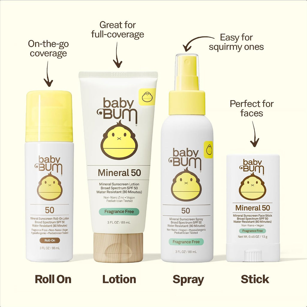 Baby Bum Spf 50 Sunscreen Lotion - Mineral Uva/Uvb Face And Body Protection For Sensitive Skin - Hawaii 104 Act Compliant (Made Without Octinoxate & Oxybenzone) - Fragrance Free - Travel Size - 3 Oz