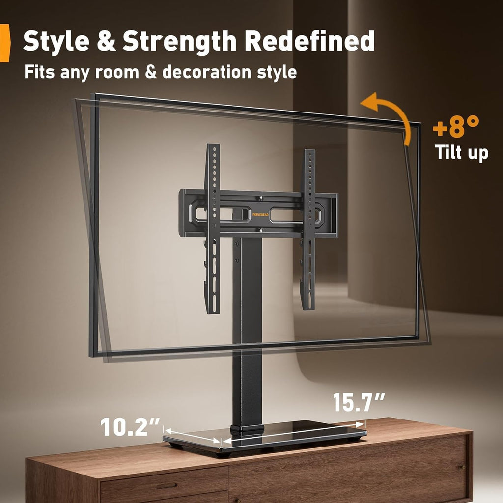 Perlegear Universal Swivel TV Stand Base for 32–70 inch TVs, Height Adjustable Table Top TV Stand Mount with Tilt, Tempered Glass Base, Holds up to 88 lbs