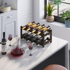 Bameos Wine Rack Freestanding 2 Tier 8 Bottle Bamboo Wine Racks Countertop Cabinet Wine Holder Wine Storage Shelf For, Bar, Pantry Wine Cellar Basement Countertop Mocha (16.85 L X 9.25W X 7H