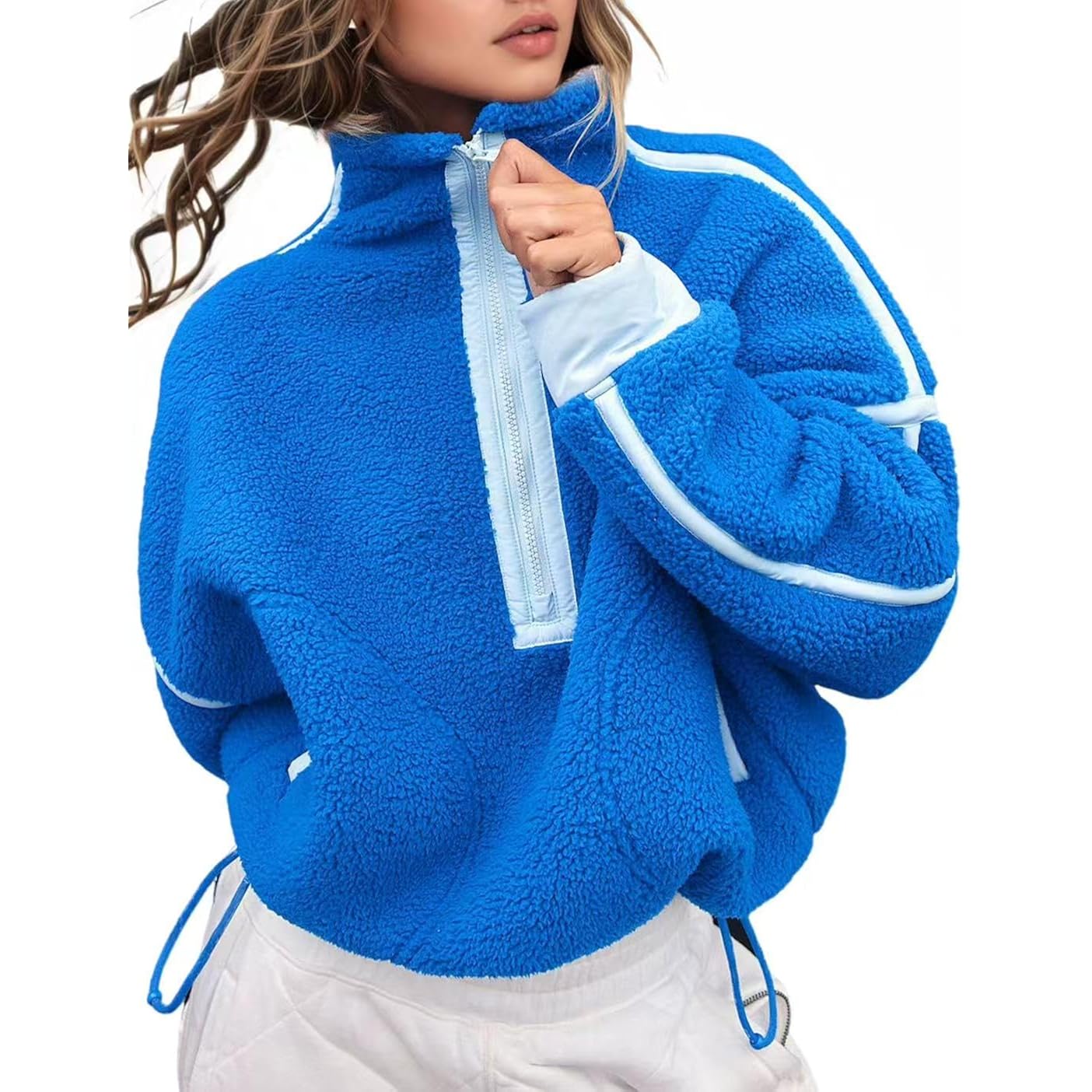 Kumufenc Women'S Fleece Sweatshirts Half Zip Pullover Long Sleeve Oversized Workout Crop Tops Hoodie With Pocket