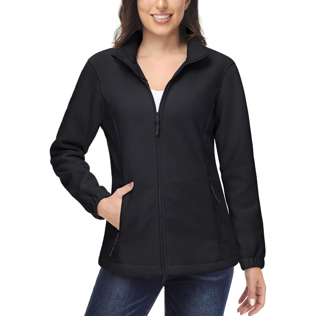 Magcomsen Women'S Fleece Jacket Zip Up Coat Lightweight Soft Warm Long Sleeve Jackets With Pockets For Winter