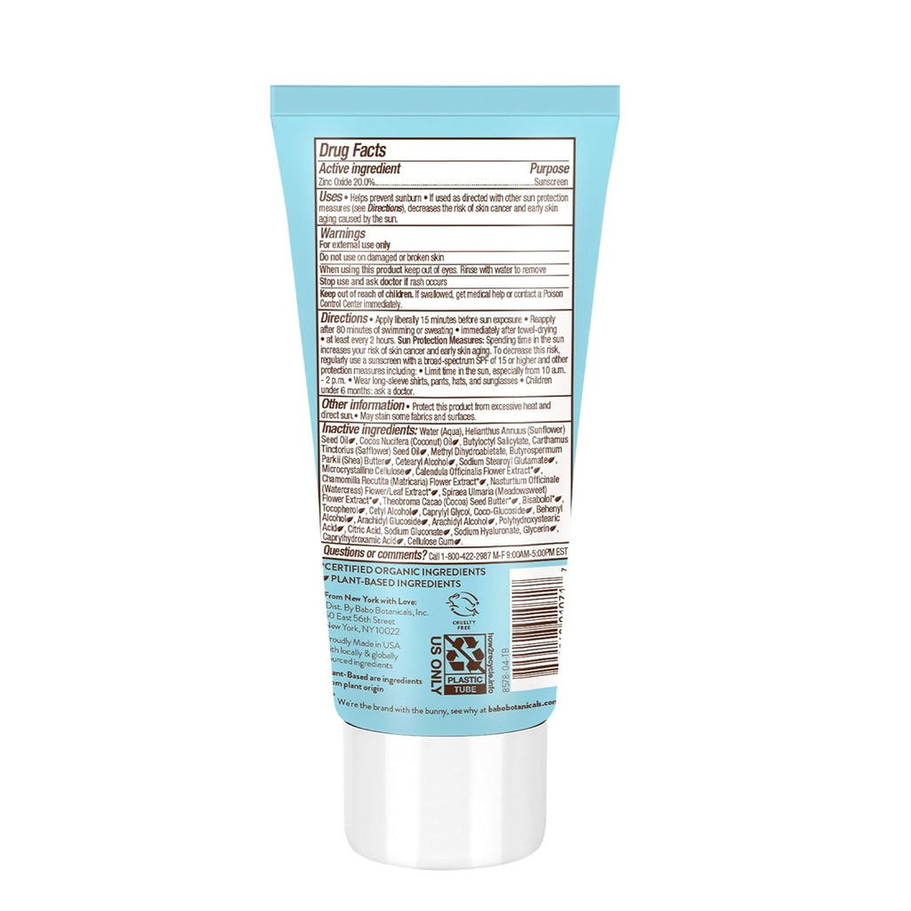 Babo Botanicals Sensitive Baby Mineral Sunscreen Lotion SPF50 - Natural Zinc Oxide - Face & Body - Fragrance-Free - Water-Resistant - EWG Verified - Vegan - Extra Sensitive Skin - For Babies & Kids