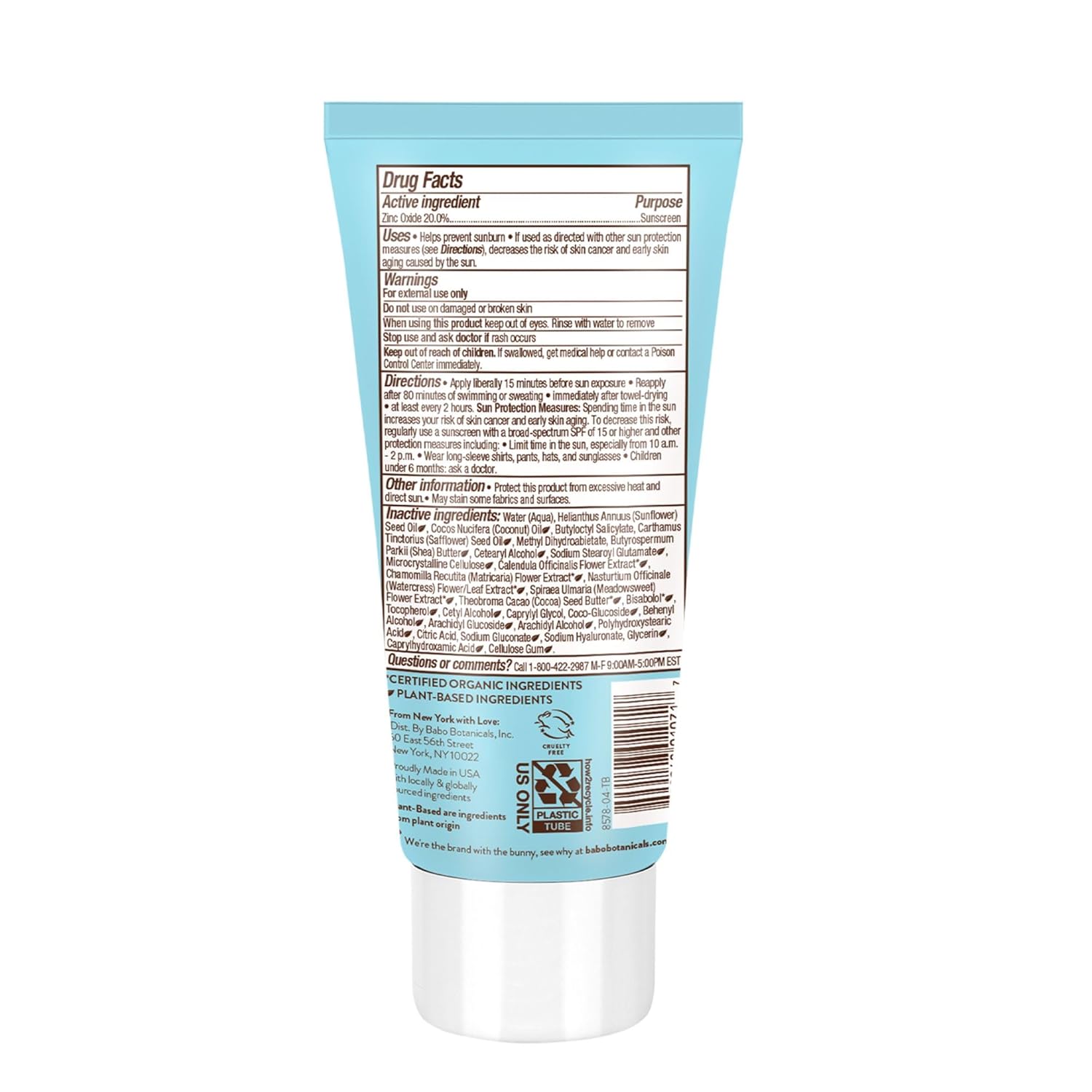 Babo Botanicals Sensitive Baby Mineral Sunscreen Lotion SPF50 - Natural Zinc Oxide - Face & Body - Fragrance-Free - Water-Resistant - EWG Verified - Vegan - Extra Sensitive Skin - For Babies & Kids