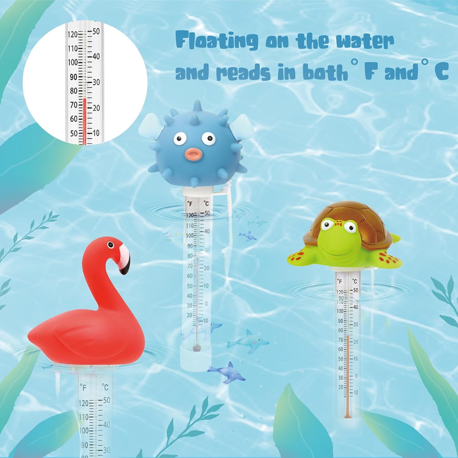 Xy-Wq Floating Pool Thermometer, Large Size Easy Read For Water Temperature With String For Swimming Pools, Hot Tubs, Ponds, Spas (Puffer)