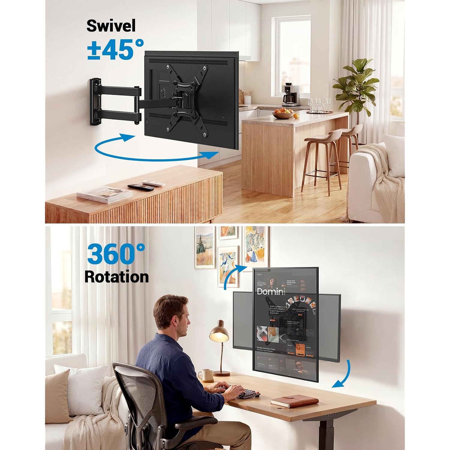 Pipishell Full Motion Tv Wall Mount For Echo Show 21/15 And 13-43 Inch Flat Curved Screen Tvs & Monitors, Max Vesa 200X200Mm Up To 44Lbs, Tv Mount Wall Bracket With Rotation Swivel Tilt Extension