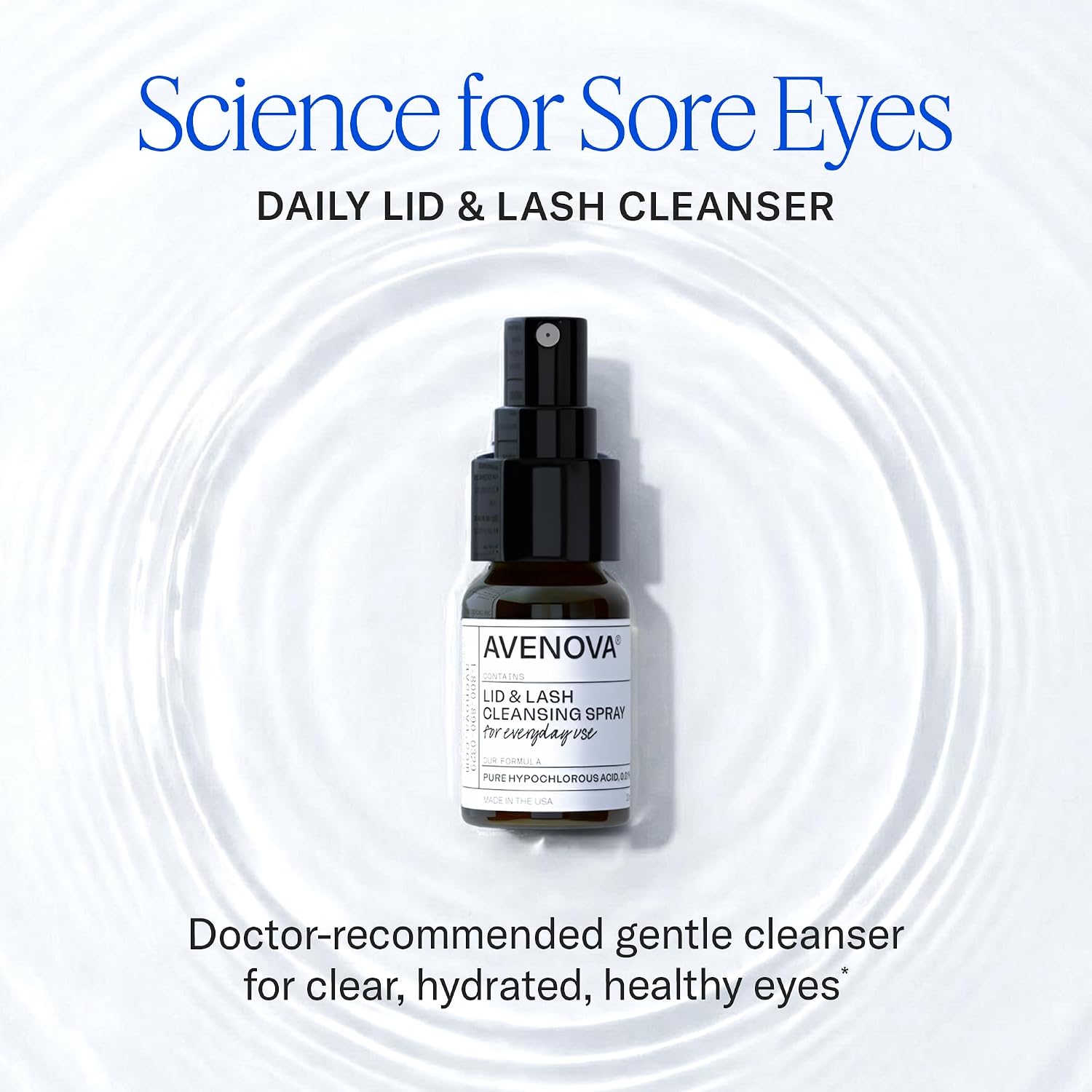 Avenova Eyelid And Eyelash Cleanser Spray - 20Ml Bottle - Gentle Everyday Pure Hypochlorous Acid Spray For Eye Irritation