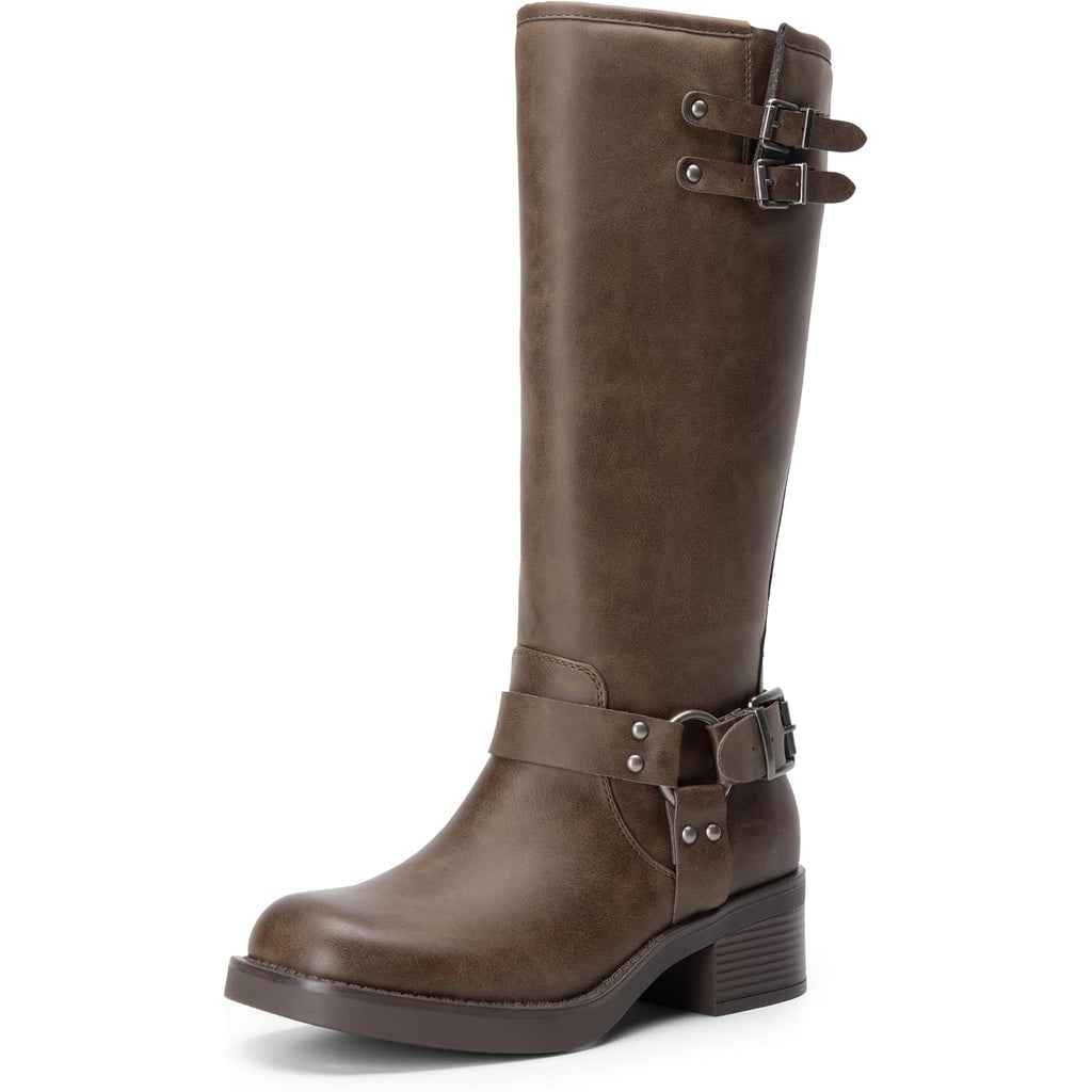 Dream Pairs Women'S Knee High Boots Combat Boots Goth Boot Lace Up Adjustable Buckles Chunky Low Heel Fall Booties With Side Zipper To Put On And Off