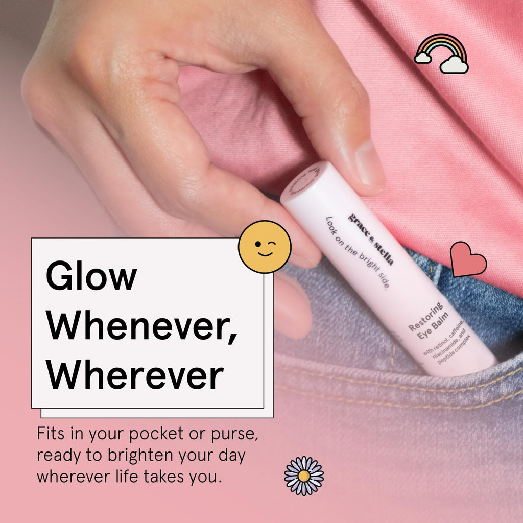 Grace & Stella Under Eye Brightener Balm Stick - Travel Size Toiletries - Retinol & Caffeine Eye Cream For Dark Circles, Puffiness, Wrinkles - Restore And Hydrate - Vegan Skincare (0.13Oz / 3.5G)