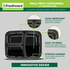 Freshware Meal Prep Containers [50 Pack] 3 Compartment Food Storage Containers With Lids, Bento Box, Bpa Free, Stackable, Microwave/Dishwasher/Freezer Safe (24 Oz)
