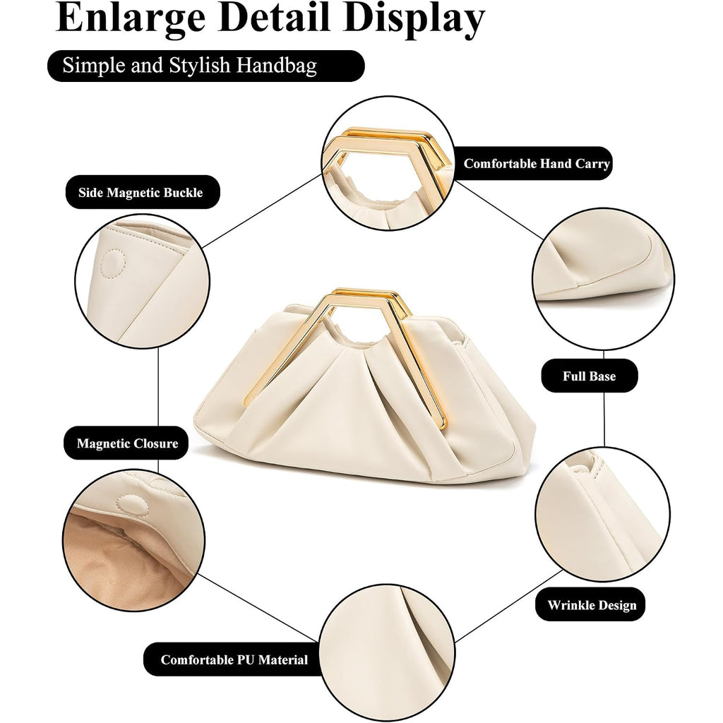 Elegant Ruched Clutch Purse, Soft Dumpling Evening Bag For Women | Scratch-Resistant Pu, Magnetic Snap And Roomy Interior Carry Phone, Keys And Lipstick For Wedding, Prom And Dinners