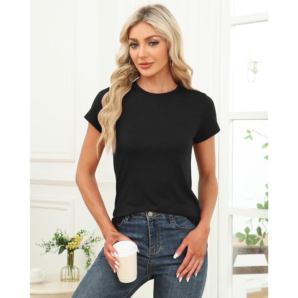 Womens Short Sleeve Tops Summer T Shirts Round Neck Casual Fashion Basic Tee
