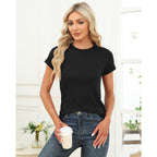 Womens Short Sleeve Tops Summer T Shirts Round Neck Casual Fashion Basic Tee
